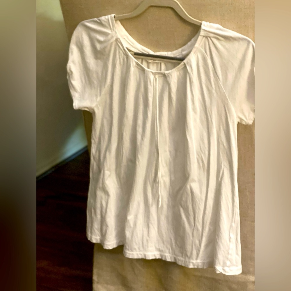 J. Crew White Short Sleeve Pleat-Front Tee